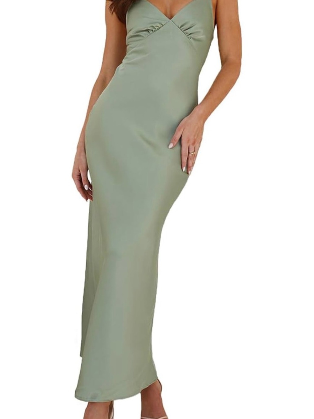 Sage Green V-Neck Maxi Dress